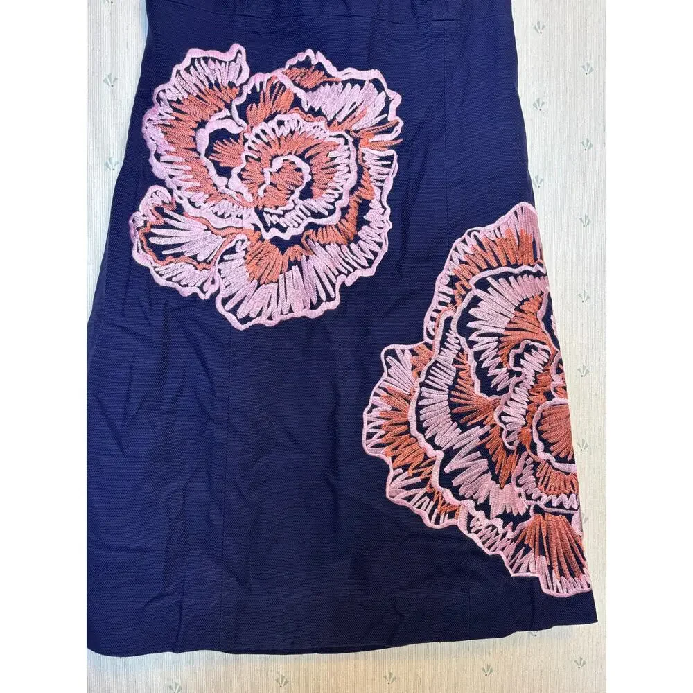 Lilly Pulitzer Floral Embroidered Bowen Strapless Dress 2 Indigo Blue Preppy - Picture 5 of 7